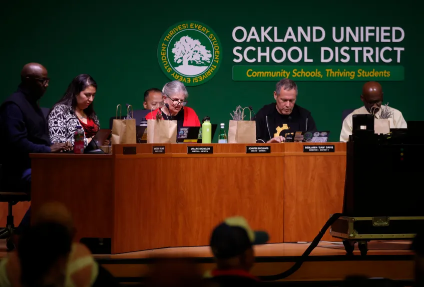 Oakland Unified School District board members in a meeting, Nov 8, 2023.